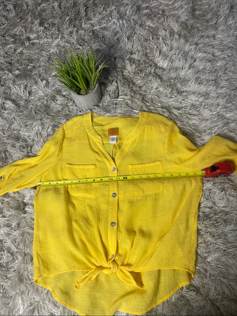 Ruby Rd. Yellow Tie-Front Lightweight Button-Down Top - Picture 6 of 9